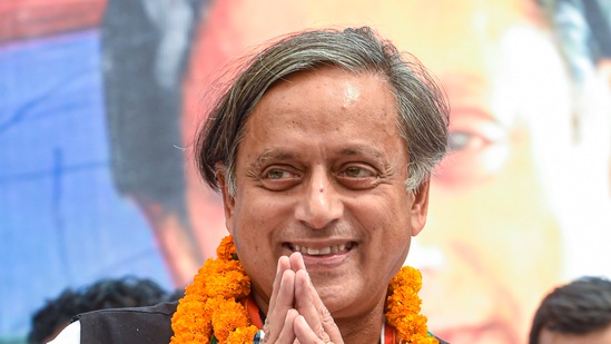 Senior Congress leader Shashi Tharoor addresses a press conference.(PTI) Senior Congress leader Shashi Tharoor addresses a press conference.(PTI)