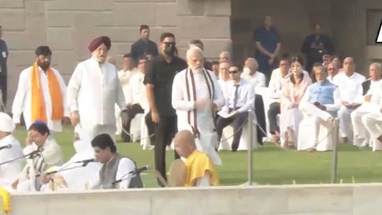 Gandhi Jayanti 2022: PM Modi arrived at Delhi's Rajghat – Gandhi's final resting place – to pay his respects.(ANI video grab)