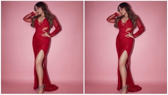 Sonakshi Rape Xxx - Sonakshi Sinha goes bold in a shimmery red hot thigh-high slit dress |  Hindustan Times