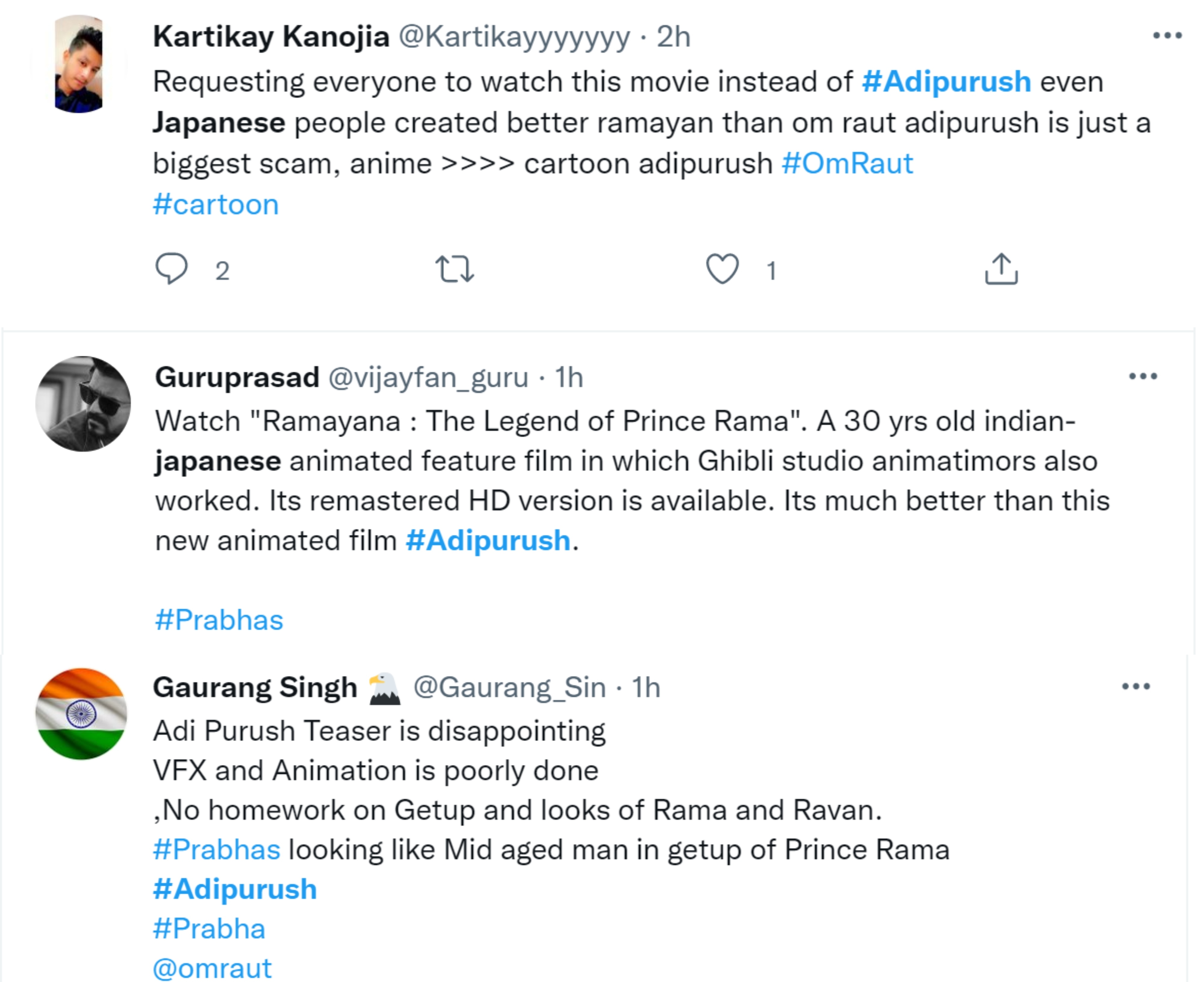 Tweets about Adipurush's VFX.
