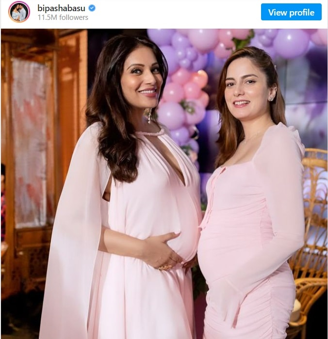 Bipasha Basu and Jannat Khan at the former's baby shower. Bipasha Basu and Jannat Khan at the former's baby shower. 