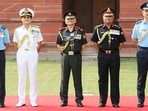 CDS Gen Chauhan with Army and Air Chief and Vice Chief of Indian Navy CDS Gen Chauhan with Army and Air Chief and Vice Chief of Indian Navy