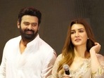 Kriti Sanon with Prabhas at Adipurush's trailer launch. Kriti Sanon with Prabhas at Adipurush's trailer launch.