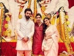 Ranbir Kapoor, Ayan Mukerji, Mouni Roy at a puja pandal on Monday. Ranbir Kapoor, Ayan Mukerji, Mouni Roy at a puja pandal on Monday.