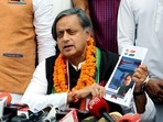 Congress leader Shashi Tharoor addresses the media after filing his nomination for the post of the party president, September 30, 2022.