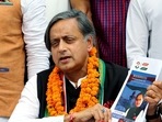 Congress leader Shashi Tharoor addresses the media after filing his nomination for the post of the party president, (Ayush Sharma/ANI)(HT_PRINT) Congress leader Shashi Tharoor addresses the media after filing his nomination for the post of the party president, (Ayush Sharma/ANI)(HT_PRINT)