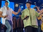 Hrithik Roshan and Falguni Pathak matched dance steps at a Navratri event on Sunday.&nbsp;