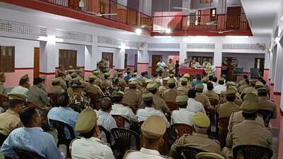 District and police officials in a meeting in the Goraknath conference hall on Monday. (HT File Photo)