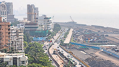 Mumbai, India - September 30, 2022: Aerial view of Coastal Road project under construction, at Worli, in Mumbai, India, on Friday, September 30, 2022. (Photo by Anshuman Poyrekar/ Hindustan Times) (Anshuman Poyrekar/HT PHOTO) Mumbai, India - September 30, 2022: Aerial view of Coastal Road project under construction, at Worli, in Mumbai, India, on Friday, September 30, 2022. (Photo by Anshuman Poyrekar/ Hindustan Times) (Anshuman Poyrekar/HT PHOTO)