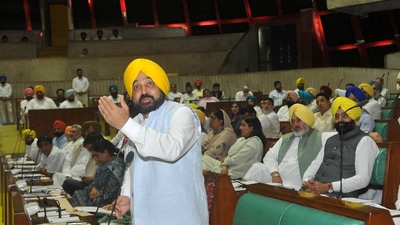 Punjab CM Bhagwant Mann on the last day of the Punjab Vidhan Sabha session in Chandigarh.&nbsp; (PTI)