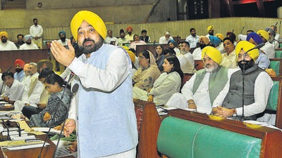 Punjab CM Bhagwant Mann speaking in the Vidhan Sabha on Monday. (Ravi Kumar/HT) Punjab CM Bhagwant Mann speaking in the Vidhan Sabha on Monday. (Ravi Kumar/HT)