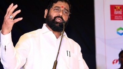 (File) Maharashtra Chief Minister Eknath Shinde speaks at the Homethon Property Expo, at BKC, in Mumbai on Sunday. (ANI Photo) (Vijay Gohil) (File) Maharashtra Chief Minister Eknath Shinde speaks at the Homethon Property Expo, at BKC, in Mumbai on Sunday. (ANI Photo) (Vijay Gohil)