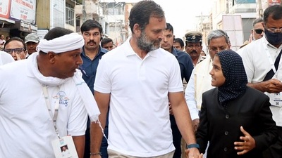 Mysuru, Oct 03 (ANI): Congress leader Rahul Gandhi with padayatris during the party's Bharat Jodo Yatra, in Mysuru on Monday. Leader of Opposition in Karnataka Assembly Siddaramaiah is also seen. (ANI Photo) (Congress Twitter) Mysuru, Oct 03 (ANI): Congress leader Rahul Gandhi with padayatris during the party's Bharat Jodo Yatra, in Mysuru on Monday. Leader of Opposition in Karnataka Assembly Siddaramaiah is also seen. (ANI Photo) (Congress Twitter)