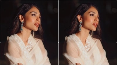 In statement white earrings with emerald studded stones, and rings from the shelves of Kishandas & Co, Sobhita perfectly accessorised her look for the day. (Instagram/@sobhitad) In statement white earrings with emerald studded stones, and rings from the shelves of Kishandas & Co, Sobhita perfectly accessorised her look for the day. (Instagram/@sobhitad)