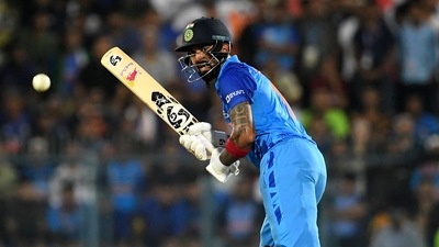 KL Rahul watches the ball after playing a shot during the second Twenty20 international cricket match between India and South Africa at the Assam Cricket Association Stadium in Guwahati. (AFP) KL Rahul watches the ball after playing a shot during the second Twenty20 international cricket match between India and South Africa at the Assam Cricket Association Stadium in Guwahati. (AFP)