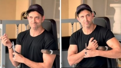 Hrithik Roshan cutting his black thread after essaying the role of Vedha from Vikram Vedha. Hrithik Roshan cutting his black thread after essaying the role of Vedha from Vikram Vedha. 