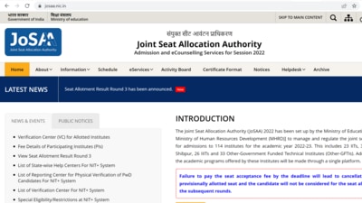JoSAA Counselling 2022 round 3 seat allotment result announced JoSAA Counselling 2022 round 3 seat allotment result announced