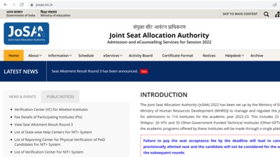 JoSAA Counselling 2022 round 3 seat allotment result out JoSAA Counselling 2022 round 3 seat allotment result out