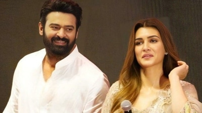 Kriti Sanon with Prabhas at Adipurush's trailer launch. Kriti Sanon with Prabhas at Adipurush's trailer launch. 