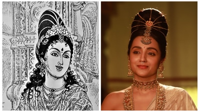 Kundavai, as drawn by Maniam (on left) and as portrayed by Trisha Krishnan in PS1 (on right). Kundavai, as drawn by Maniam (on left) and as portrayed by Trisha Krishnan in PS1 (on right).