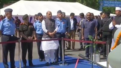 Rajnath Singh attends the event as IAF inducts made-in-India LCHS. ((ANI) ) Rajnath Singh attends the event as IAF inducts made-in-India LCHS. ((ANI) )