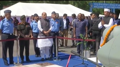 Rajnath Singh attends the event as IAF inducts made-in-India LCHS. ((ANI) ) Rajnath Singh attends the event as IAF inducts made-in-India LCHS. ((ANI) )