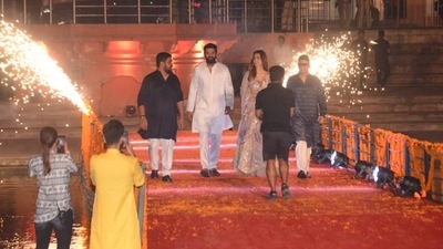 Prabhas and Kriti Sanon attended the grand teaser launch of their upcoming film Adipurush in Ayodhya on Sunday. The teaser was however panned by the viewers for the quality of VFX. (Varinder Chawla) Prabhas and Kriti Sanon attended the grand teaser launch of their upcoming film Adipurush in Ayodhya on Sunday. The teaser was however panned by the viewers for the quality of VFX. (Varinder Chawla)