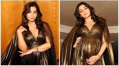 Alia Bhatt cradles baby bump as she aces pregnancy fashion in stunning cape gown. (Instagram) Alia Bhatt cradles baby bump as she aces pregnancy fashion in stunning cape gown. (Instagram)