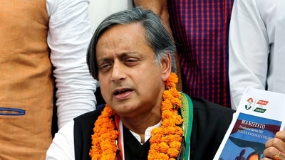 Congress leader Shashi Tharoor addresses the media after filing his nomination for the post of the party president, (Ayush Sharma/ANI) (HT_PRINT) Congress leader Shashi Tharoor addresses the media after filing his nomination for the post of the party president, (Ayush Sharma/ANI) (HT_PRINT)