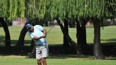 A golfer in action during the JLPL Chandigarh Golf League 2022 at the Chandigarh Golf Club on Monday. (Ravi Kumar/ HT)