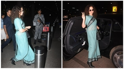Kangana Ranaut was spotted at the Mumbai airport late Sunday night. She impressed her fans with her look in a simple saree and heels. During the day, she took part in the auction of PM Narendra Modi's gifts that were presented to him at special occasions. She bid for Ram Janam Bhumi soil and Ram Mandir design at the event. (Varinder Chawla) Kangana Ranaut was spotted at the Mumbai airport late Sunday night. She impressed her fans with her look in a simple saree and heels. During the day, she took part in the auction of PM Narendra Modi's gifts that were presented to him at special occasions. She bid for Ram Janam Bhumi soil and Ram Mandir design at the event. (Varinder Chawla)