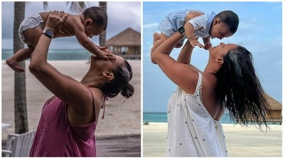 Neha Dhupia shared pictures of son Guriq on his first birthday. Neha Dhupia shared pictures of son Guriq on his first birthday. 