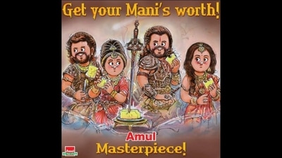 The doodle on Mani Ratnam's Ponniyin Selvan I was shared by Amul. (Instagram/@amul_india) The doodle on Mani Ratnam's Ponniyin Selvan I was shared by Amul. (Instagram/@amul_india)