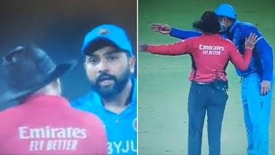 Rohit Sharma and umpire Virender Sharma disagreed on a wide call (Screengrab)