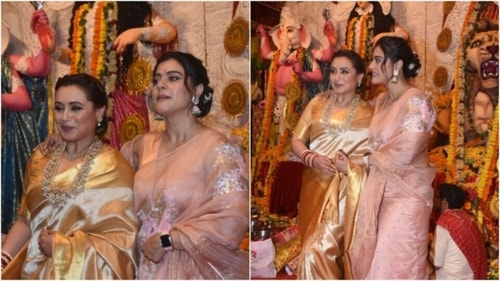 Kajol and Rani posed for the cameras. (HT Photos/Varinder Chawla)