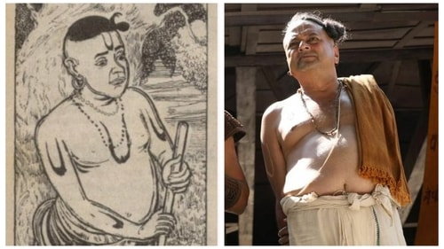 Nambi's tilak, paunch, and man bun in the film are all book accurate. Nambi's tilak, paunch, and man bun in the film are all book accurate.