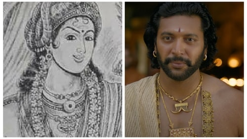Jayam Ravi's Arulmozhi Varman is the only character that looks quite different from the drawings but even then he retains his tilak and jewellery of a similar style. Jayam Ravi's Arulmozhi Varman is the only character that looks quite different from the drawings but even then he retains his tilak and jewellery of a similar style.