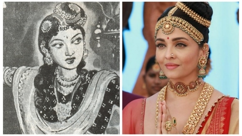 The hairstyle of Aishwarya Rai's Nandini in the film mirrors the illustrations. The hairstyle of Aishwarya Rai's Nandini in the film mirrors the illustrations.