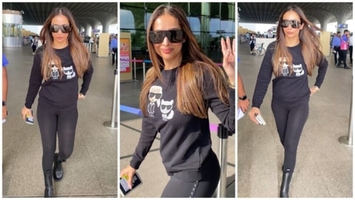 Malaika Arora styled the all-black outfit with no-makeup look and minimal accessories. (HT Photo/Varinder Chawla) Malaika Arora styled the all-black outfit with no-makeup look and minimal accessories. (HT Photo/Varinder Chawla)