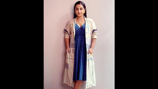 Vidya Balan in a khadi dress and long jacket