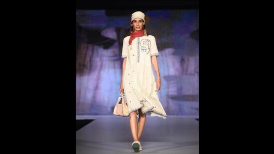 A model walks the ramp in a khadi dress
