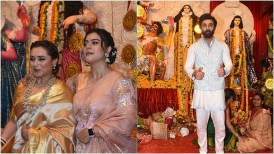 Ranbir Kapoor, Kajol and Rani Mukerji celebrate a star-studded Durga Puja(HT Photos/Varinder Chawla)