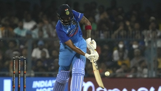 KL Rahul plays a shot during the second T20 cricket match between India and South Africa(AP)