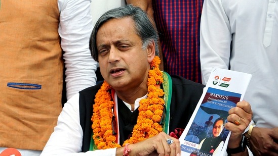 Congress leader Shashi Tharoor addresses the media after filing his nomination for the post of the party president, September 30, 2022. (HT_PRINT)