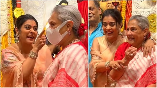 Kajol makes Jaya Bachchan remove her mask for pictures.
