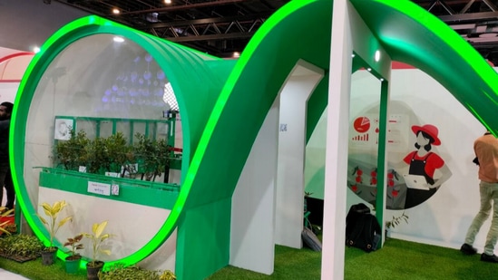 The smart farming setup displayed at India Mobile Congress 2022.(Singh Rahul Sunilkumar)