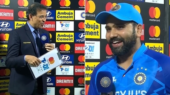 Rohit Sharma's reply to Harshal Bhogle was an absolute gem(Screengrab) Rohit Sharma's reply to Harshal Bhogle was an absolute gem(Screengrab)