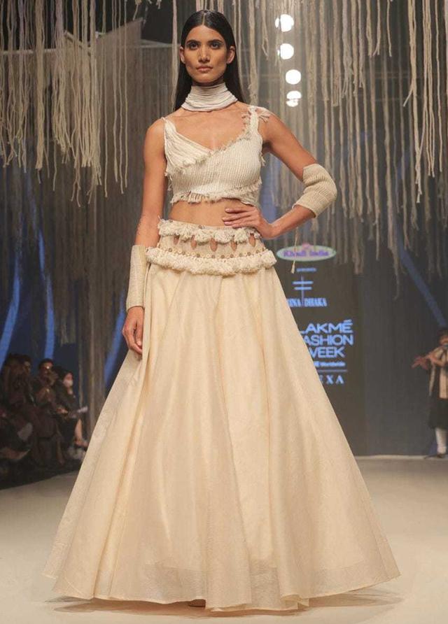 A model dons a khadi lehenga