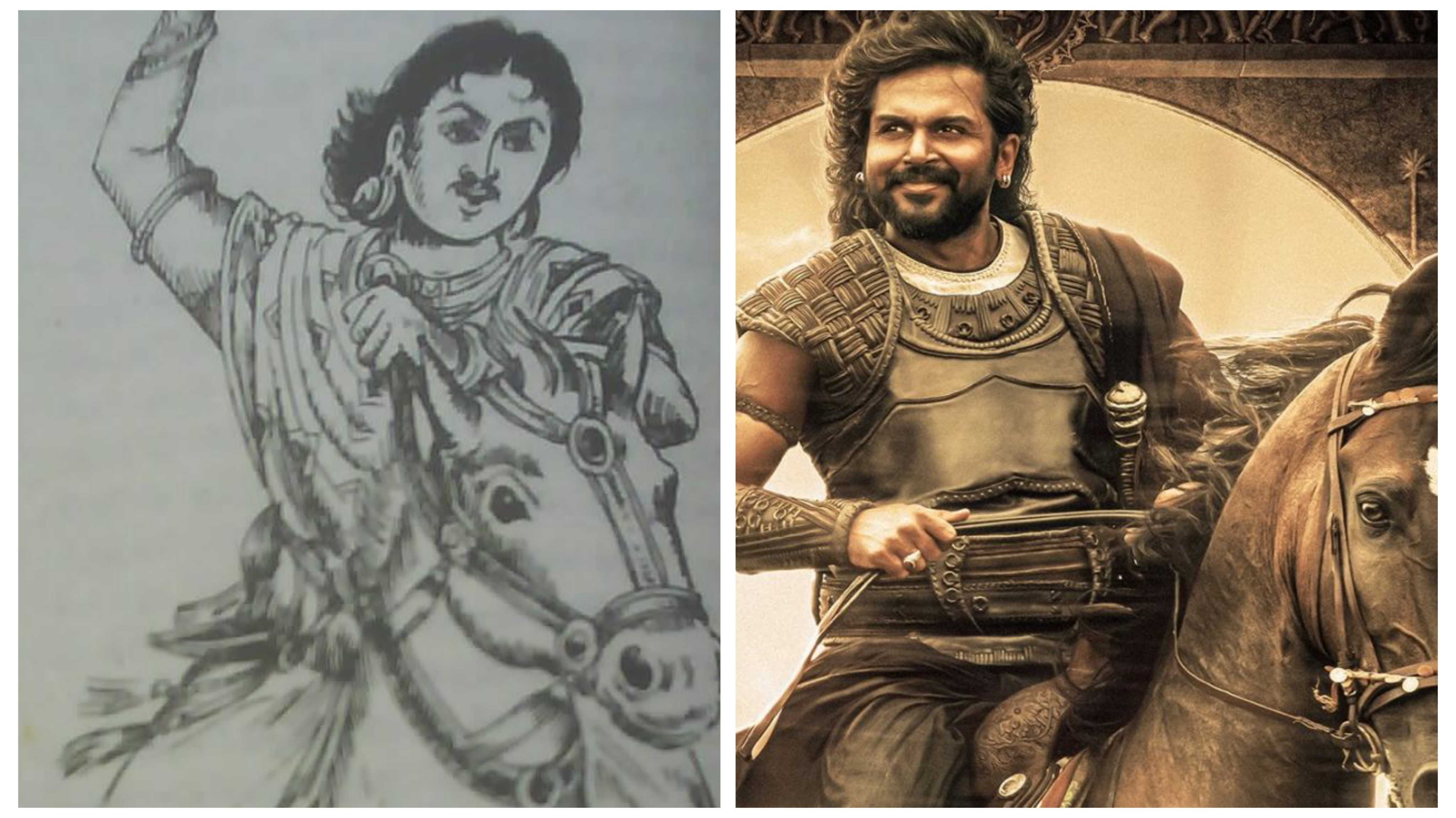 The iconic pose of Vallavaraiyan was recreated for Karthi's character poster for the film.