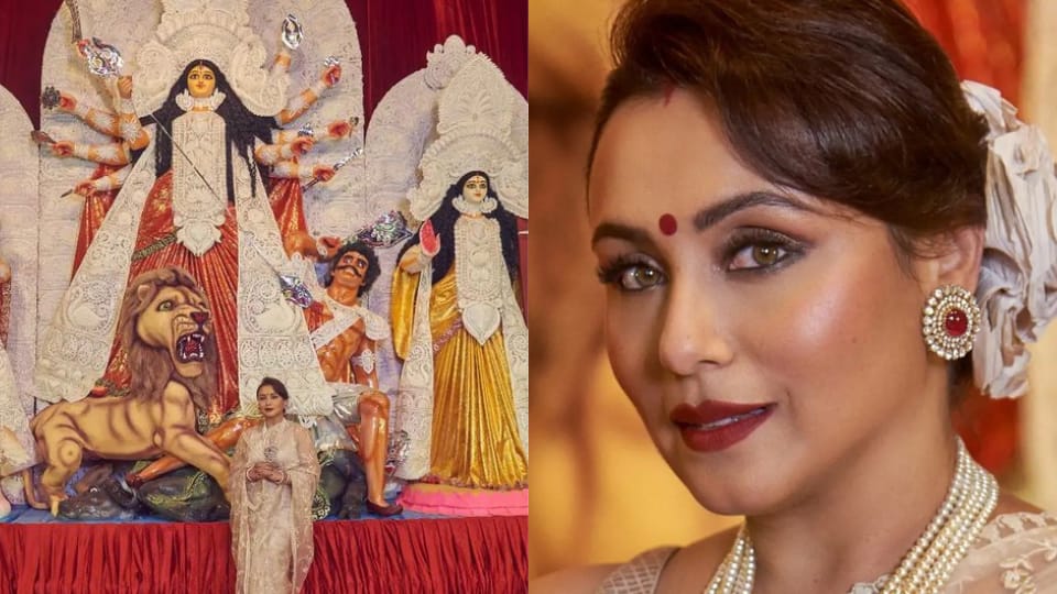 Rani Mukerji dressed up for Durga Ashtami celebrations on Monday. Rani Mukerji dressed up for Durga Ashtami celebrations on Monday. 